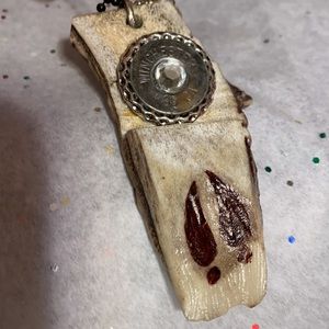 DEER ANTLER WITH REAL BULLET WINCHESTER 20GA HAND MADE PENDANT NECKLACE